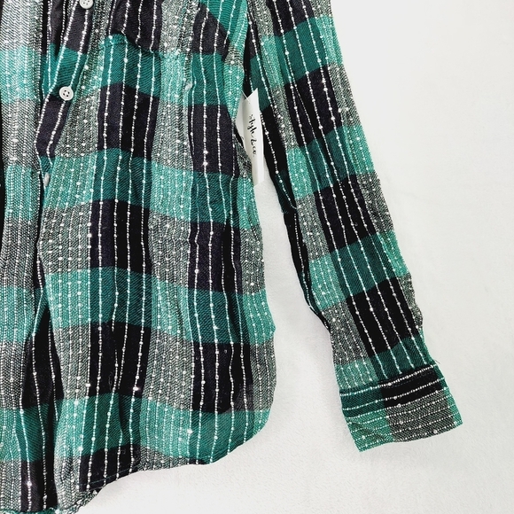 NEW Style & Co Plaid Mountain Green Shimmer Button Down Shirt P1448 - Picture 4 of 11